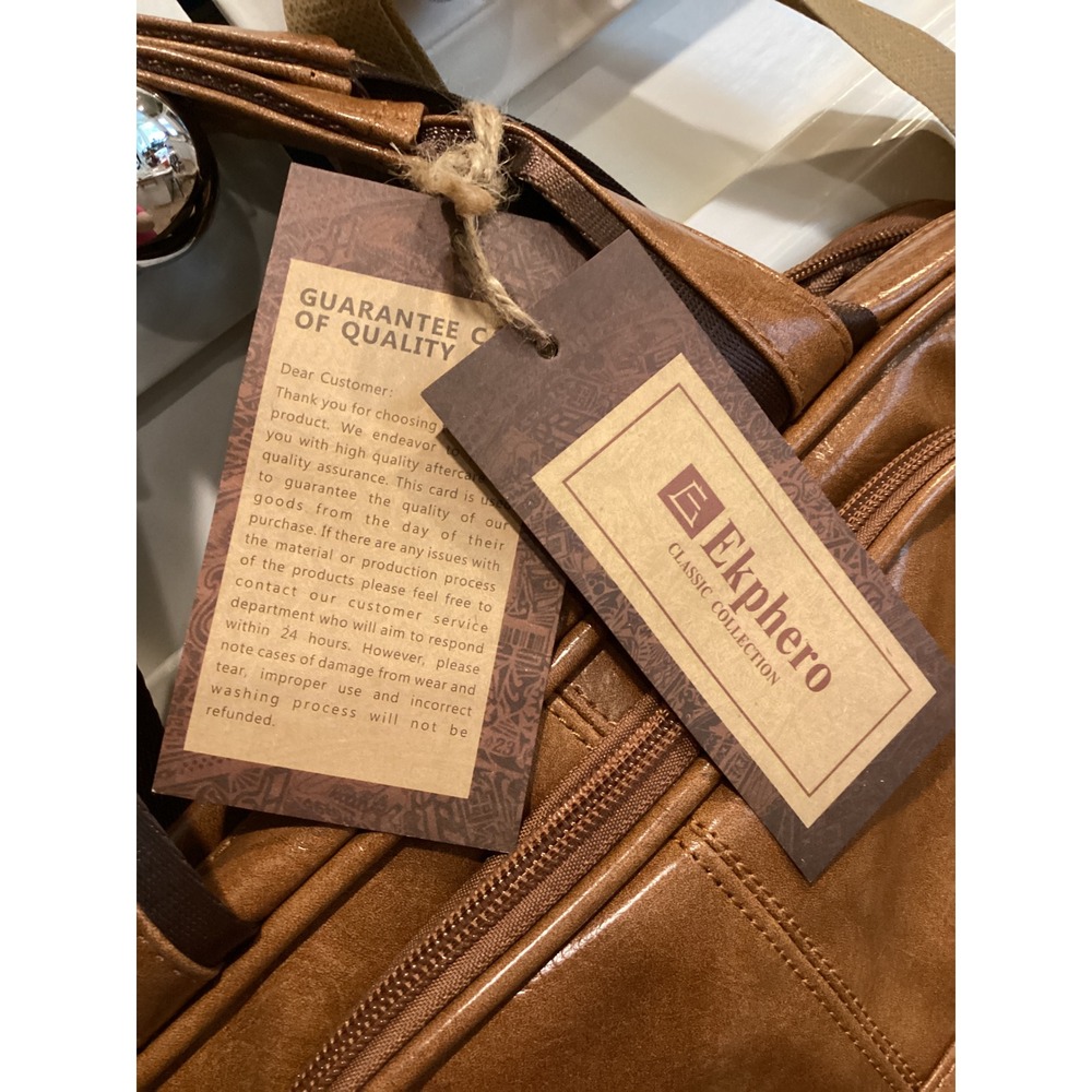 Ekphero Brown Faux Leather Briefcase Messenger Bag Laptop Bag with Strap - Picture 11 of 12